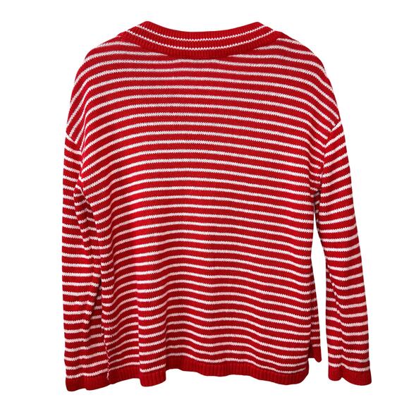 TALBOTS Linen Blend Sweater Women M Stripe V-neck Nautical Preppy Coastal Summer - Picture 5 of 9